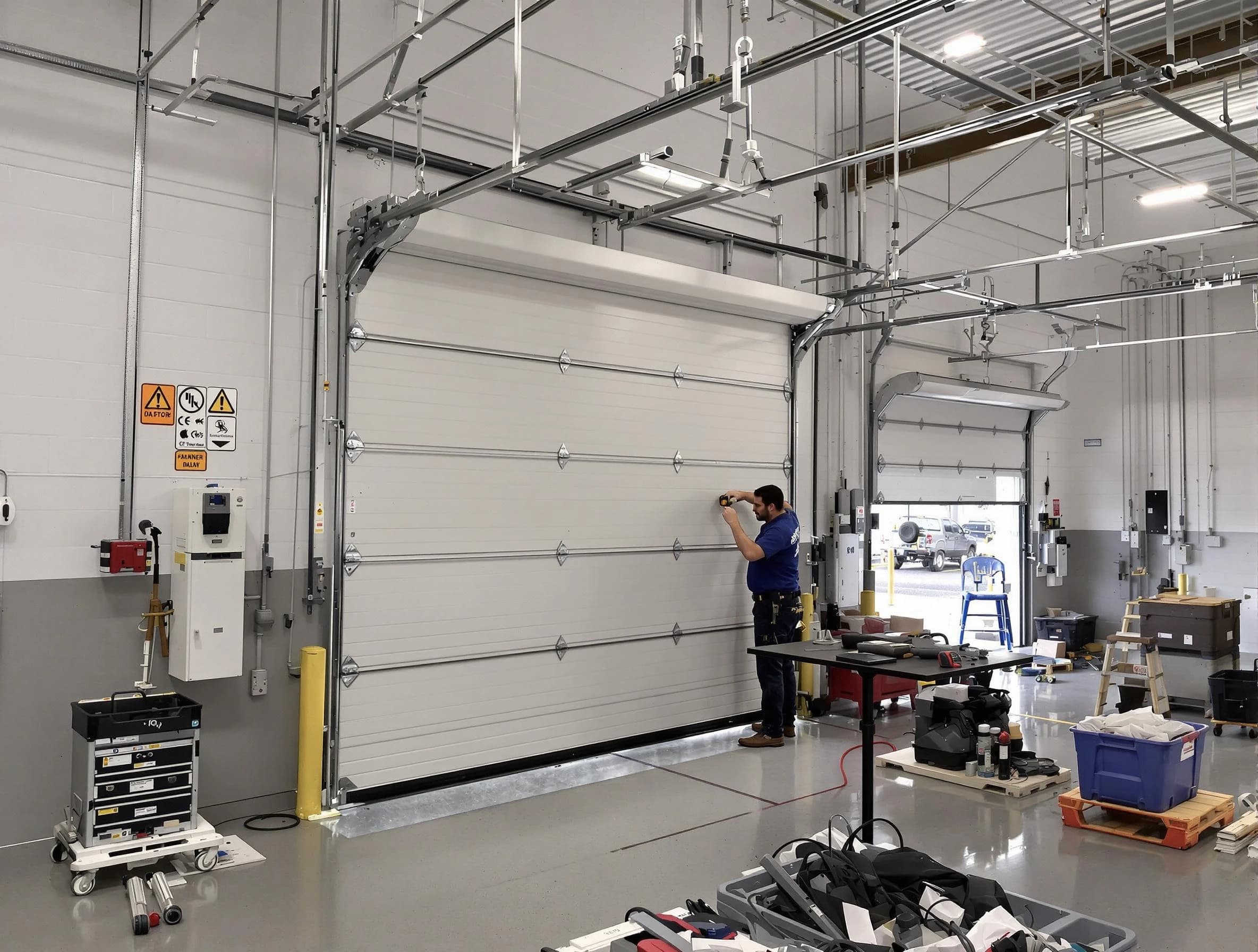 Commercial garage door repair being performed by Waltham Garage Door Repair expert in Waltham