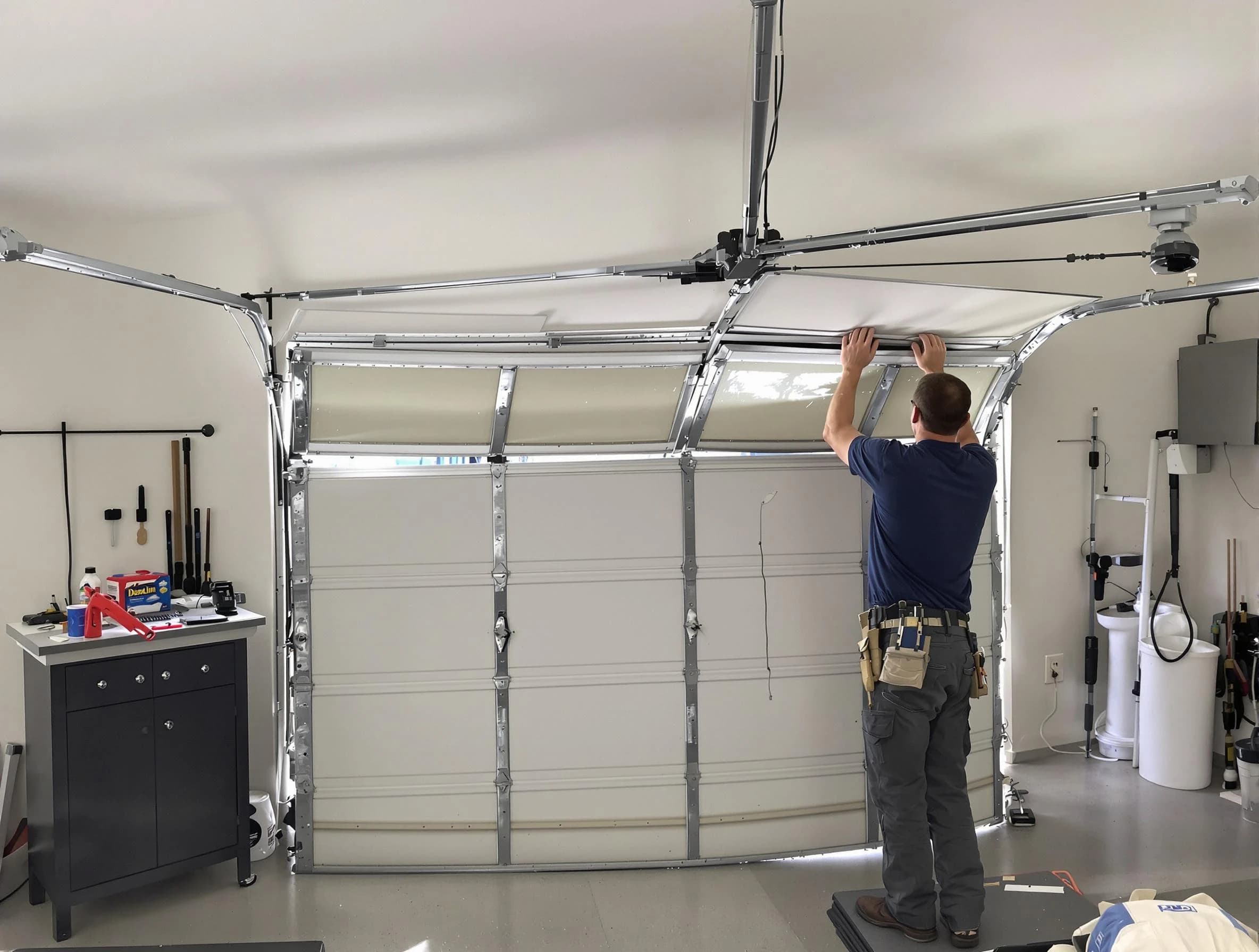 Waltham Garage Door Repair specialist performing precise section replacement on Waltham garage door