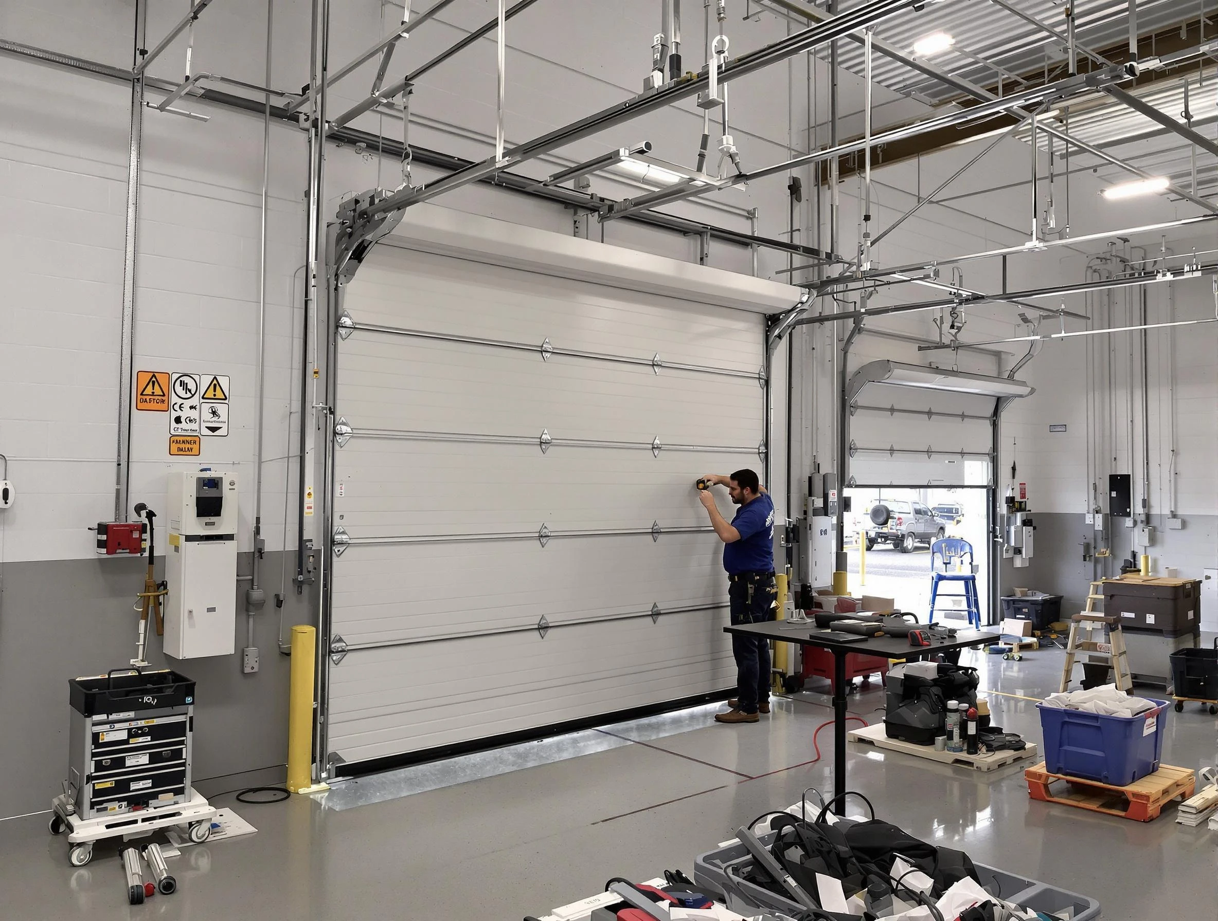 Commercial garage door repair being performed by Waltham Garage Door Repair expert in Waltham