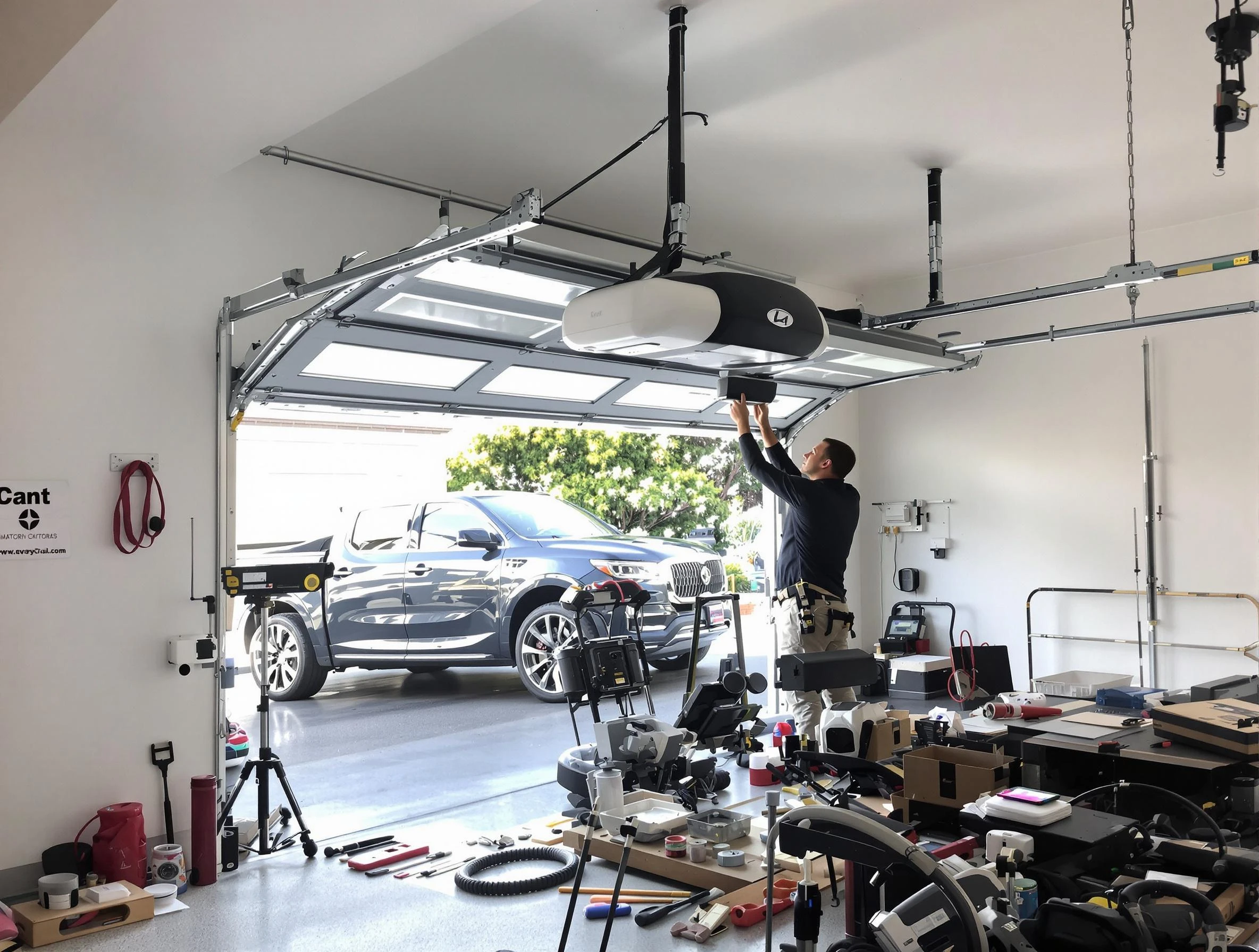 Waltham Garage Door Repair specialist installing smart garage door opener system in Waltham home