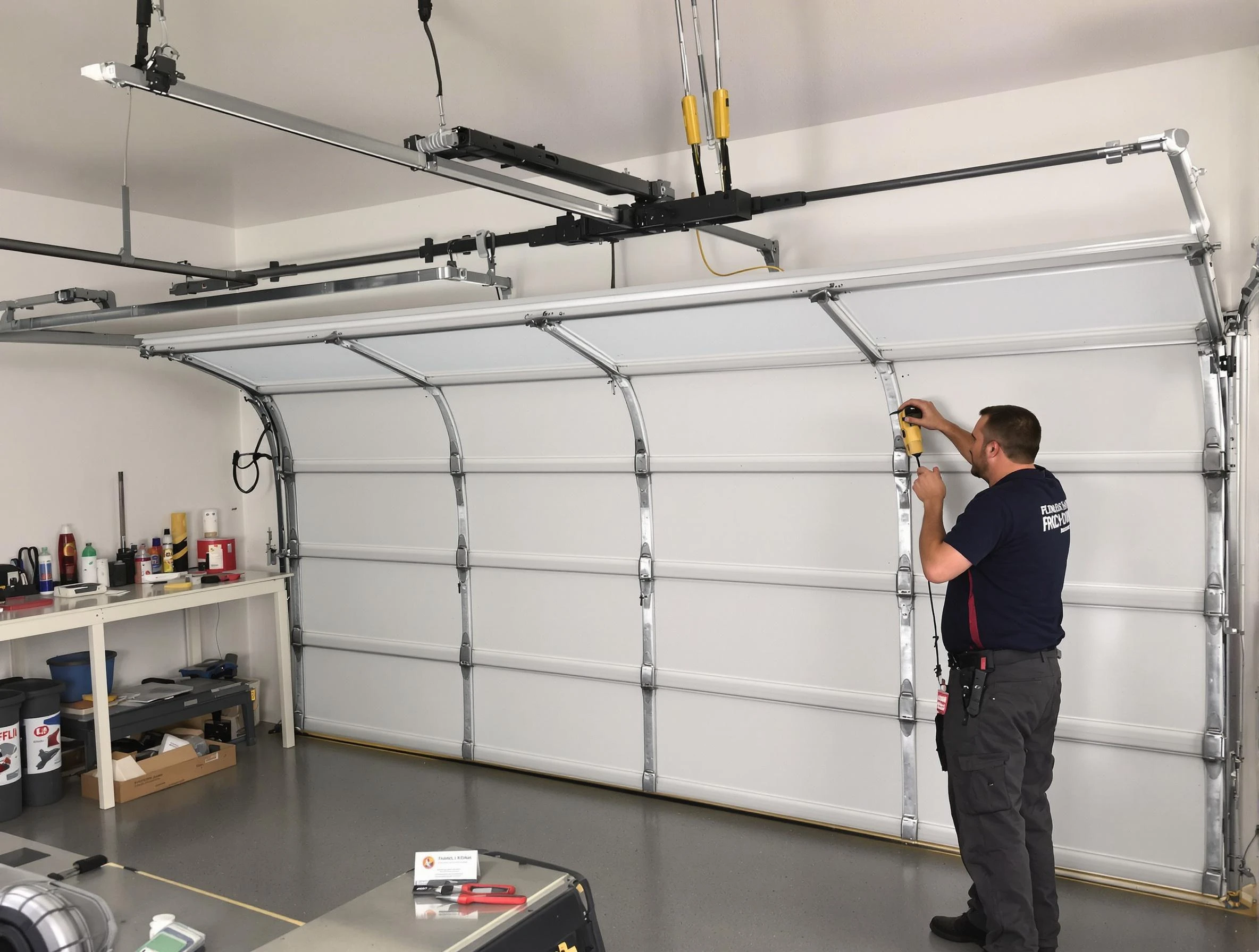 Waltham Garage Door Repair certified technician performing overhead door system repair in Waltham