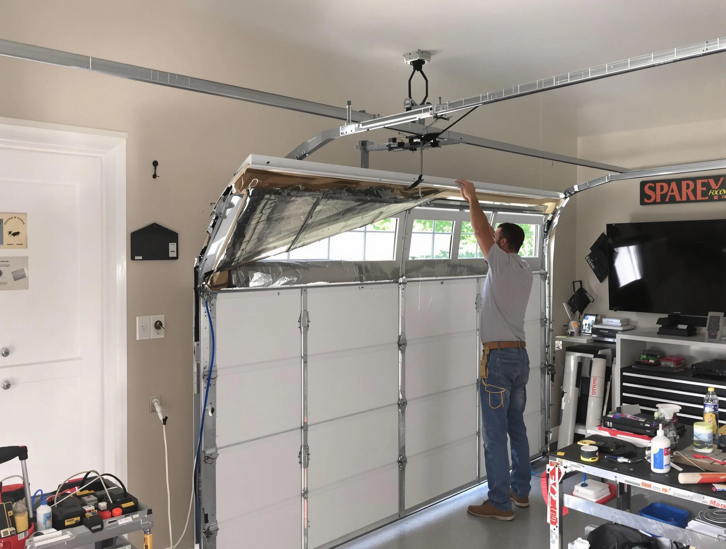 Garage door section replacement by Waltham Garage Door Repair in Waltham